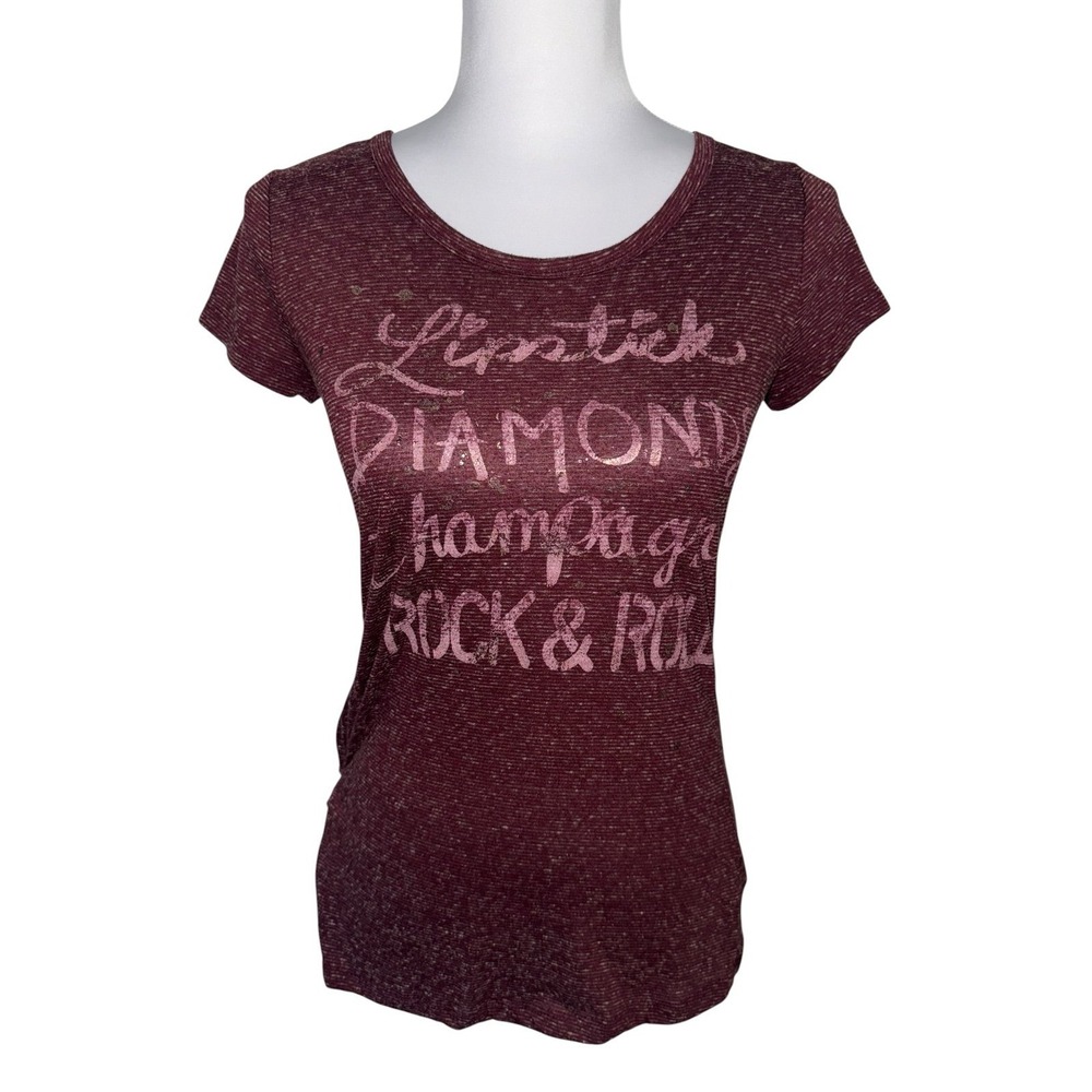 Y2K Socialite Lipstick Diamond Champagne Rock‎ & Roll Graphic Tee Small Grunge